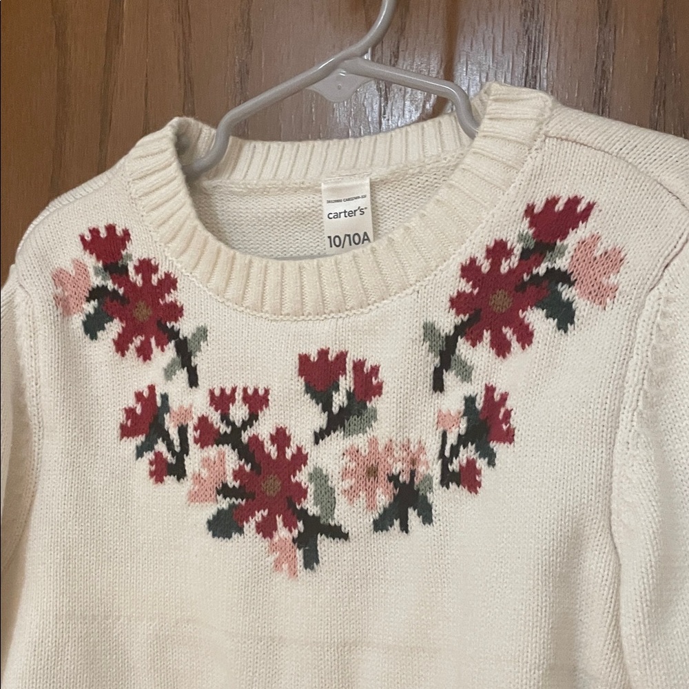Carter's Girls Size 10 UEC Cream Sweater with Pink and Red Floral Design - Picture 7 of 11
